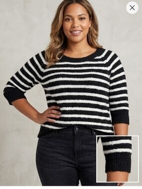 Arizona Jean Company Black & White Striped Crewneck Sweater Medium